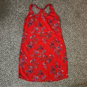 Old Navy Womens S Tall Sleeveless Red Floral Woven Twist Shift Dress Small Tall